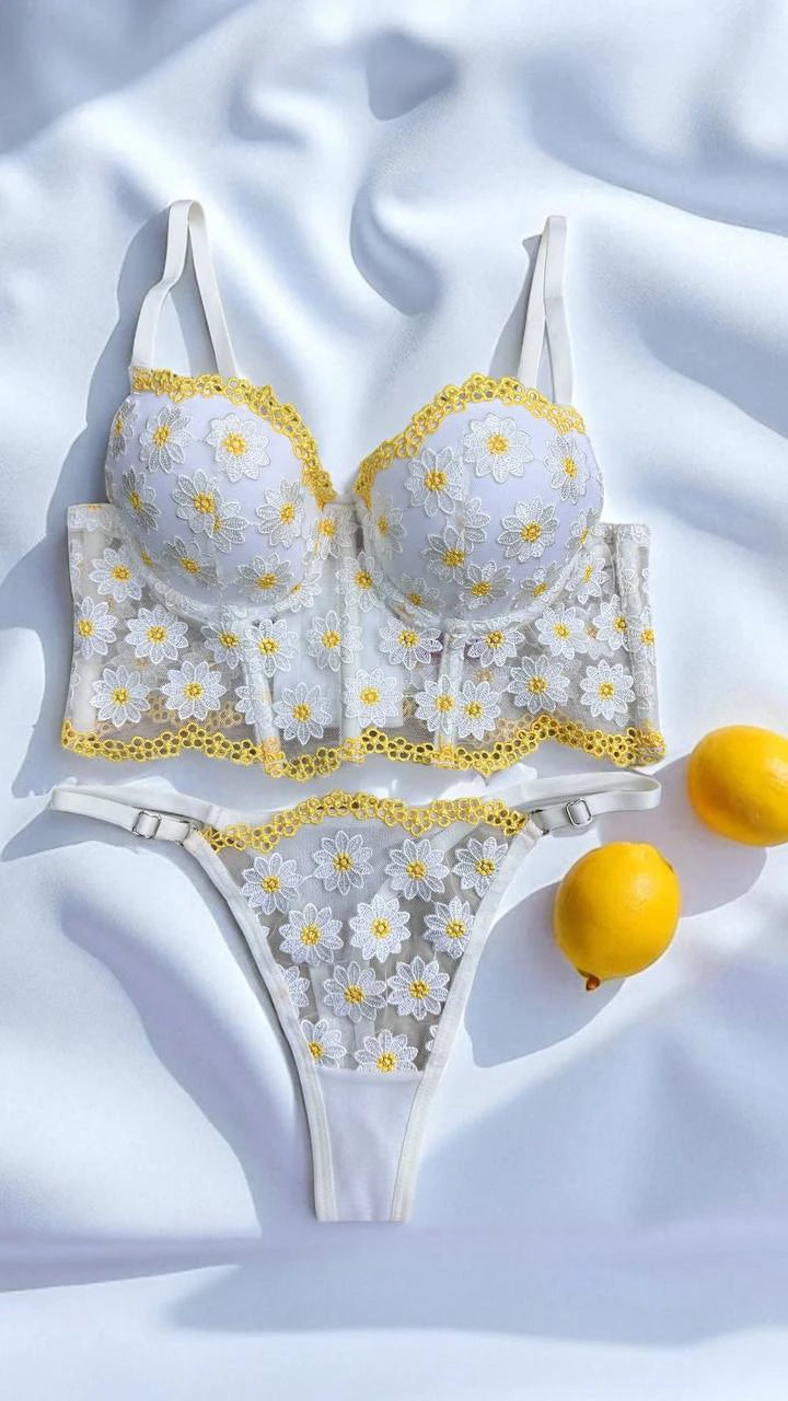 Bustier Brodé Jasmin ; Ensemble de Lingerie Élégant