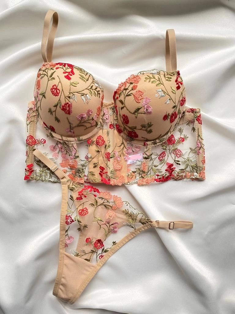 Bustier Brodé Whisky Café ; Ensemble de Lingerie Sophistiqué