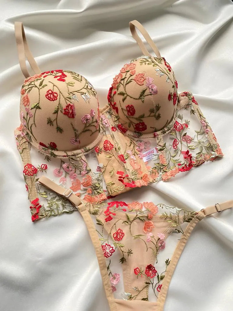 Bustier Brodé Whisky Café ; Ensemble de Lingerie Sophistiqué