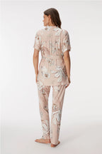 Ensemble de pyjama 3 Pièces Fleuri – Kimono, Pantalon ; Bralette en Viscose Stretch