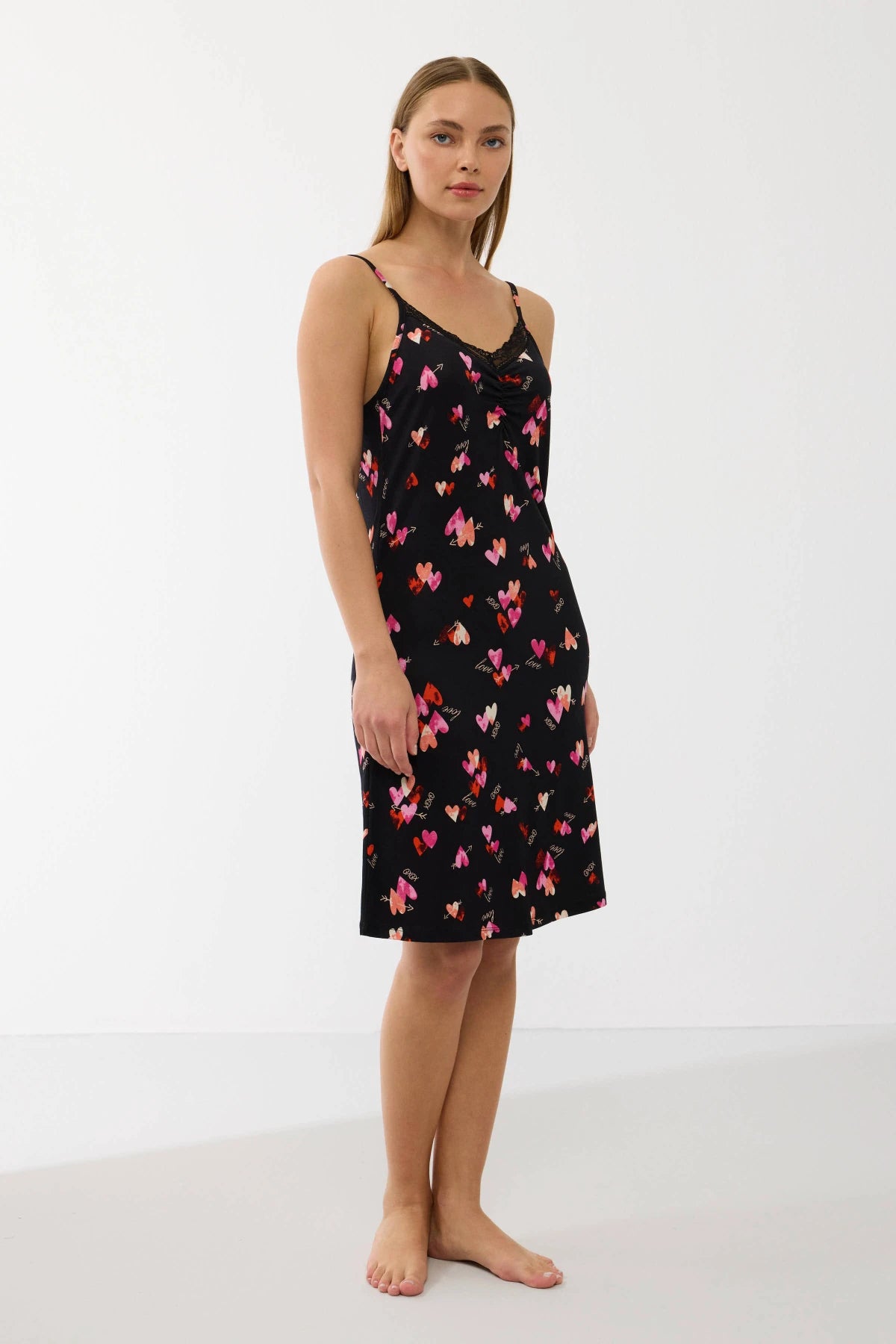 Nuisette fluide imprimé Cœurs en viscose