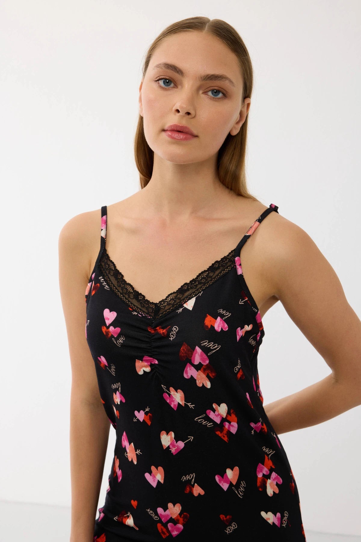 Nuisette fluide imprimé Cœurs en viscose