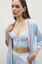 Ensemble Pyjama Femme 3 Pièces en Coton Stretch – Push-Up ; Kimono Léger
