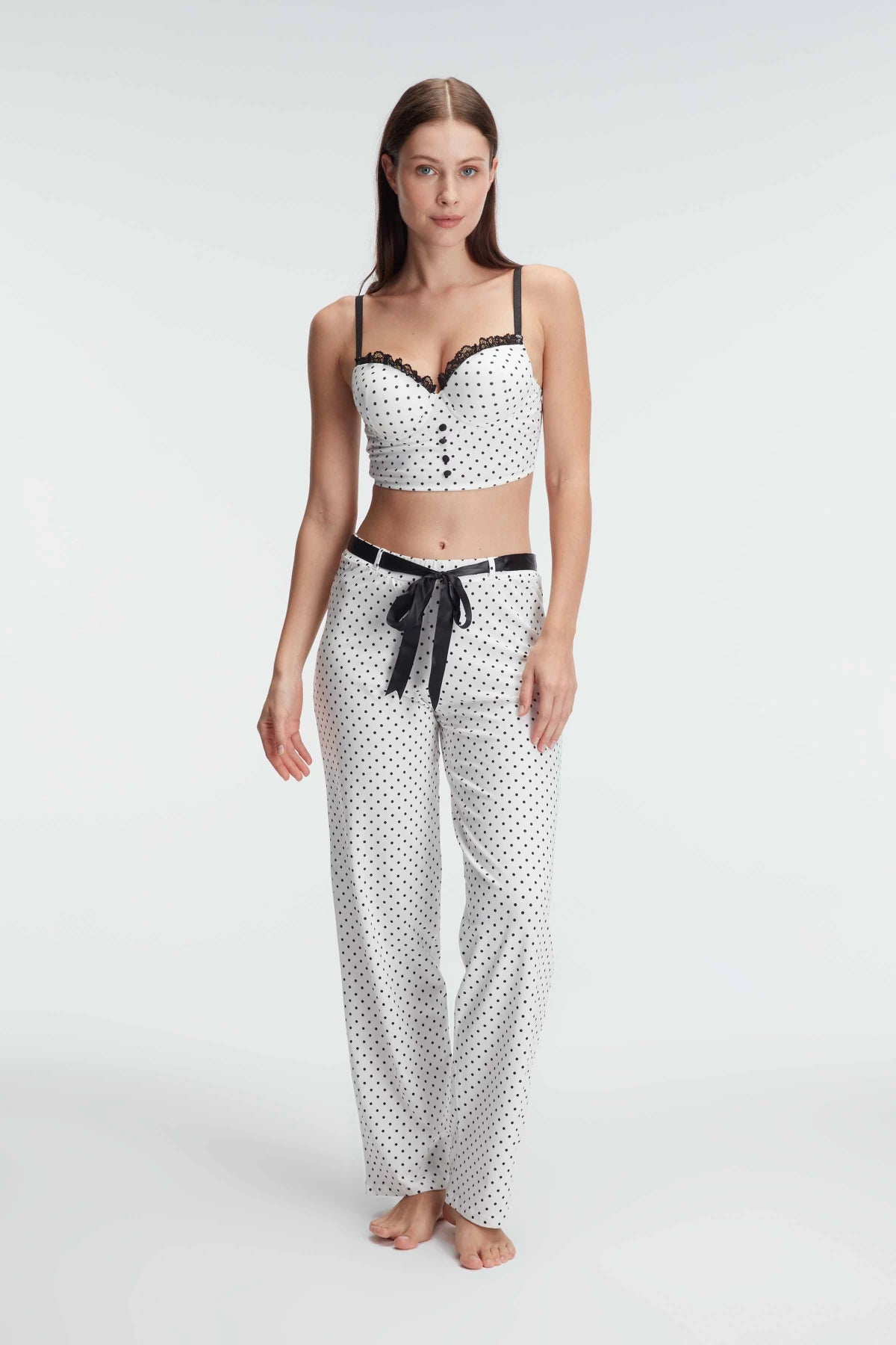 Ensemble Pyjama Femme Bustier Push-Up à Pois – Coton Stretch Confort